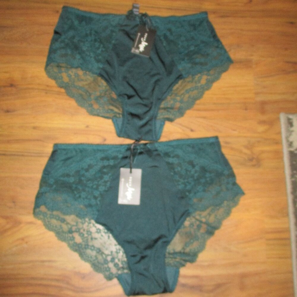 2 NWT Forest Green Lace Flora Deep -Brief Panty